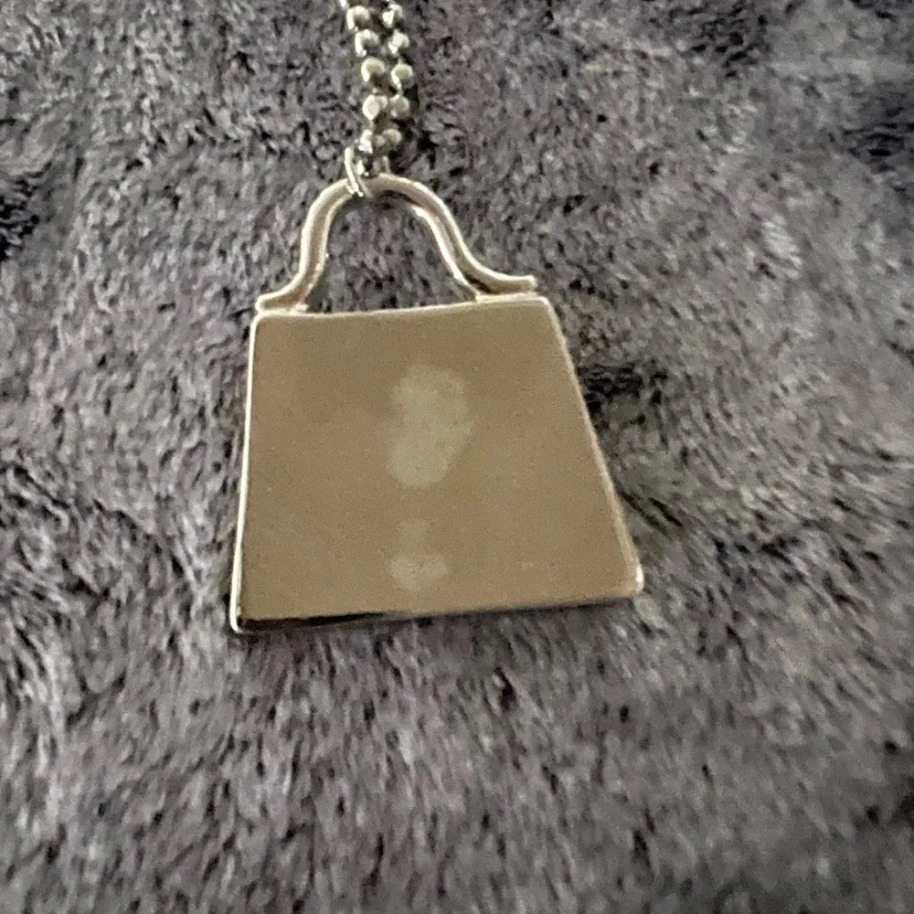 Vintage Silver Colored Handbag Pendant Necklace 38in